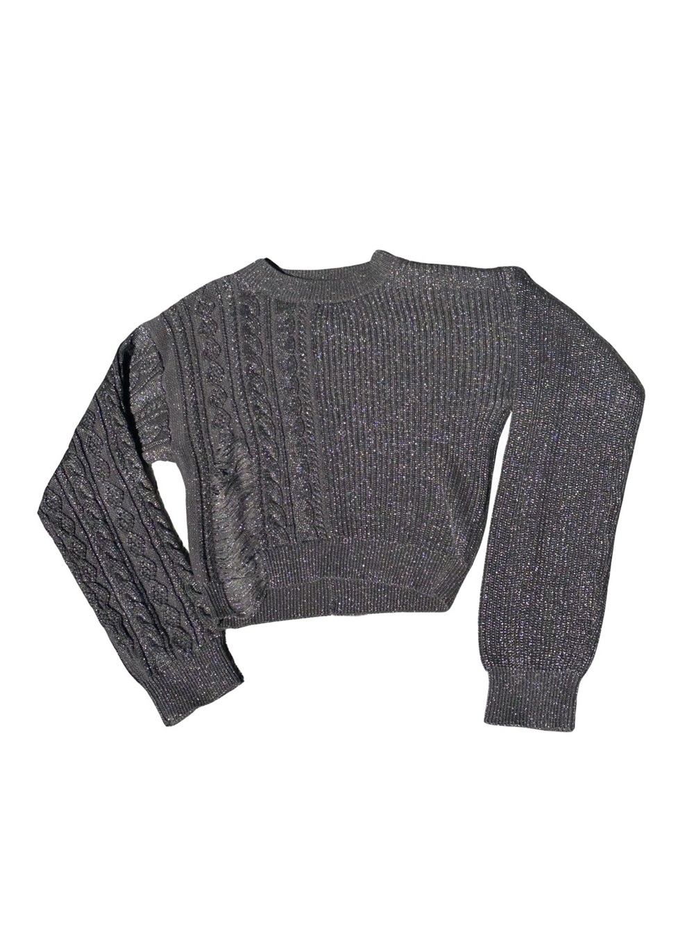 RtA Road To Awe Metallic Mixed Cable Knit Distressed Sweater Small